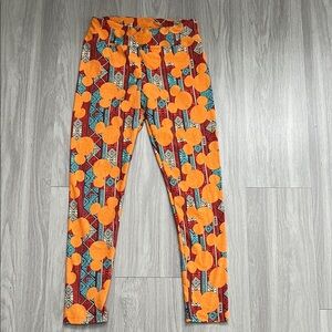 LuLaRoe Disney Mickey Mouse Leggings One Size Orange Blue Tribal Print Buttery